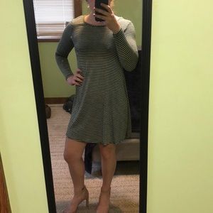 Long sleeve green striped dress